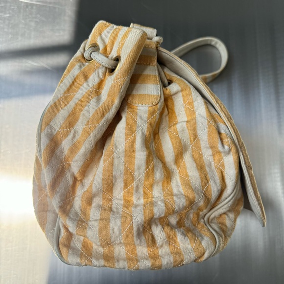 Chanel Vintage Canvas XL Drawstring Crossbody Tote in Yellow - Picture 7 of 14